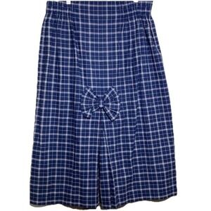 VTG 80's Skirt XL Academia Bows Navy Plaid Schoolgirl Geek Midi Retro Pencil